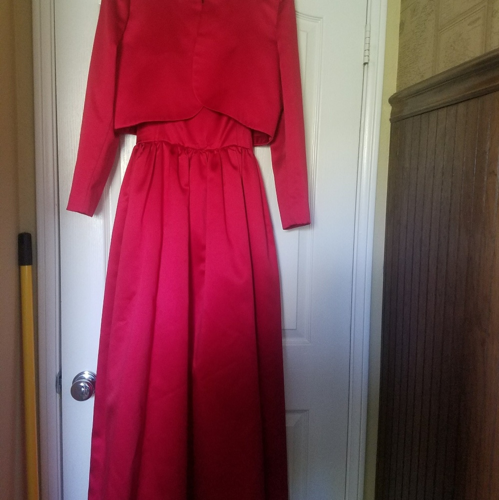 Red satin Formal gown and Jacket